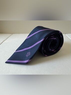 Versace Navy Blue and Purple Striped Silk Men's Tie